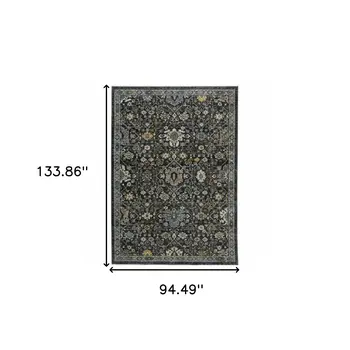 8' X 11' Blue And Dark Blue Oriental Area Rug With Fringe