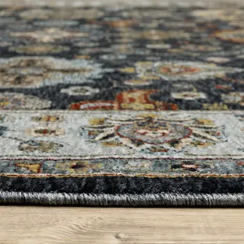7' X 10' Blue And Beige Oriental Area Rug With Fringe