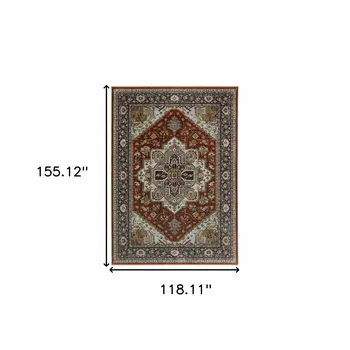 10' X 13' Red And Blue Oriental Area Rug With Fringe