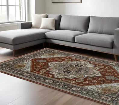 10' X 13' Red And Blue Oriental Area Rug With Fringe