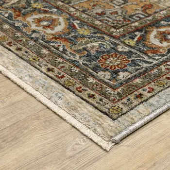 8' X 11' Ivory And Blue Oriental Area Rug With Fringe