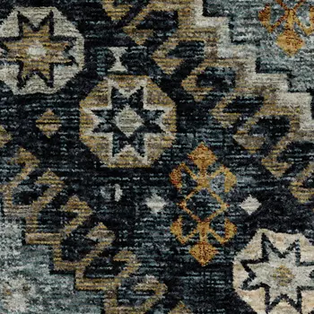 8' X 11' Blue And Gold Oriental Area Rug With Fringe