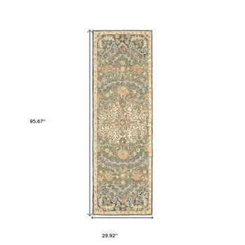 8' Blue and Orange Oriental Hand Tufted Runner Rug