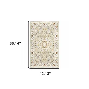 4' X 6' Ivory Beige Gold And Muted Grey Oriental Tufted Handmade Stain Resistant Area Rug