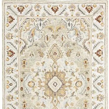 4' X 6' Ivory Beige Gold And Muted Grey Oriental Tufted Handmade Stain Resistant Area Rug
