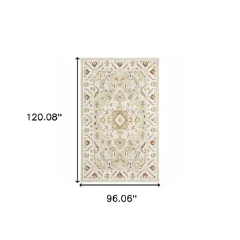 8' X 10' Ivory Beige Gold And Muted Grey Oriental Tufted Handmade Stain Resistant Area Rug
