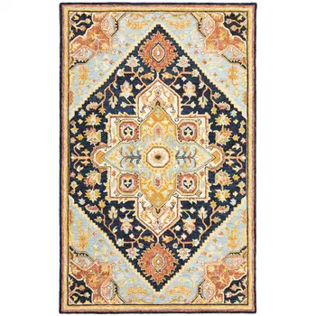 4' X 6' Navy Rust Blue Ivory And Gold Oriental Tufted Handmade Stain Resistant Area Rug