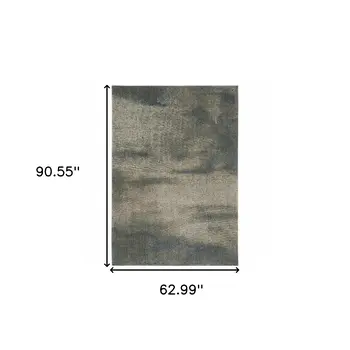 5' X 8' Beige And Blue Abstract Distressed Area Rug