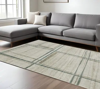 8' X 11' Beige Blue and Gray Geometric Power Loom Area Rug