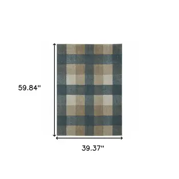 3' X 5' Blue And Beige Geometric Distressed Area Rug
