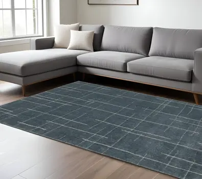 8' X 11' Blue and Gray Geometric Power Loom Area Rug