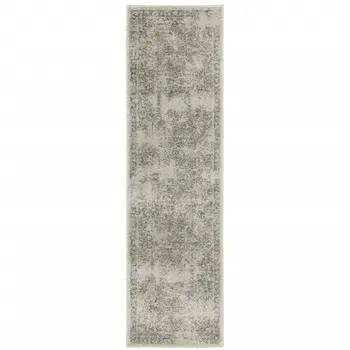 8' Beige And Gray Oriental Distressed Runner Rug