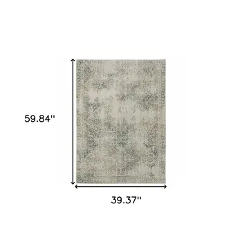 3' X 5' Beige And Gray Oriental Distressed Area Rug