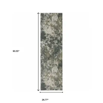 8' Blue And Beige Abstract Distressed Runner Rug