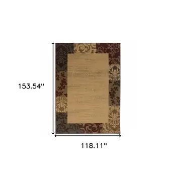 10' X 13' Beige Red Green Gold And Grey Abstract Power Loom Stain Resistant Area Rug