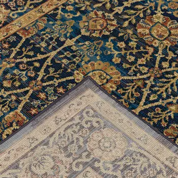 10' X 13' Blue And Gold Oriental Power Loom Stain Resistant Area Rug