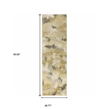 2' X 8' Beige Grey And Gold Abstract Power Loom Stain Resistant Runner Rug