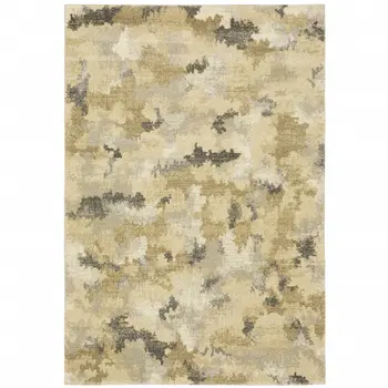 3' X 5' Beige Grey And Gold Abstract Power Loom Stain Resistant Area Rug