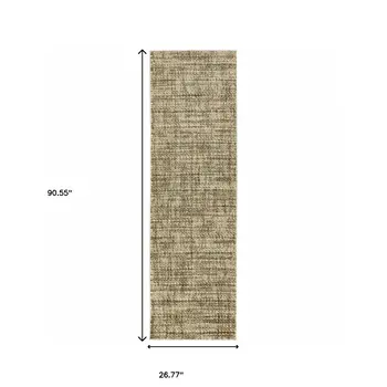2' X 8' Beige Brown Tan And Blue Green Abstract Power Loom Stain Resistant Runner Rug