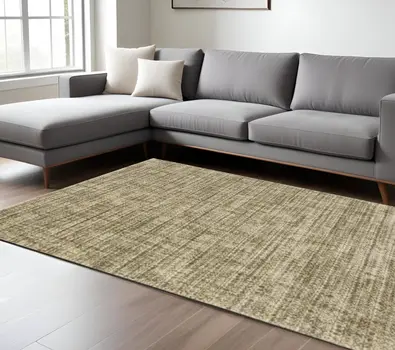 8' X 11' Beige Brown Tan And Blue Green Abstract Power Loom Stain Resistant Area Rug