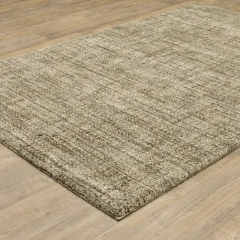 8' X 11' Beige Brown Tan And Blue Green Abstract Power Loom Stain Resistant Area Rug