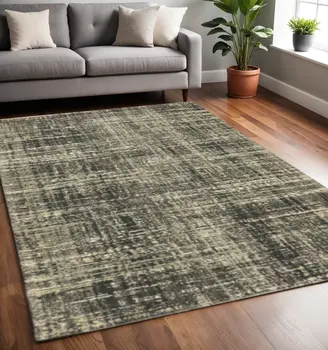 5' X 8' Charcoal Grey Beige And Tan Abstract Power Loom Stain Resistant Area Rug