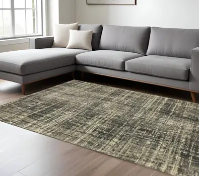 10' X 13' Charcoal Grey Beige And Tan Abstract Power Loom Stain Resistant Area Rug