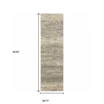 2' X 8' Grey Beige And Tan Abstract Power Loom Stain Resistant Runner Rug
