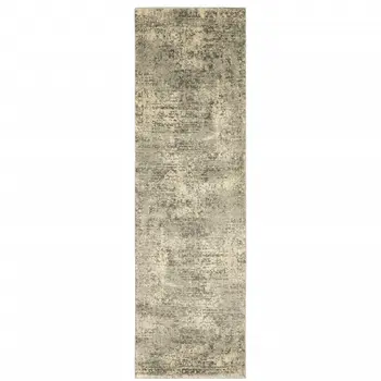 2' X 8' Grey Ivory Beige And Taupe Oriental Power Loom Stain Resistant Runner Rug