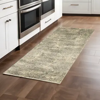 2' X 8' Grey Ivory Beige And Taupe Oriental Power Loom Stain Resistant Runner Rug