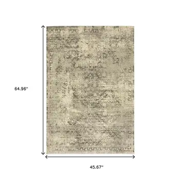 3' X 5' Grey Ivory Beige And Taupe Oriental Power Loom Stain Resistant Area Rug
