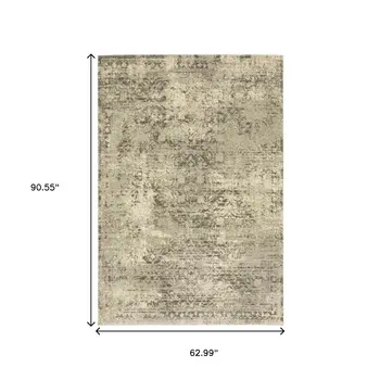 5' X 8' Grey Ivory Beige And Taupe Oriental Power Loom Stain Resistant Area Rug
