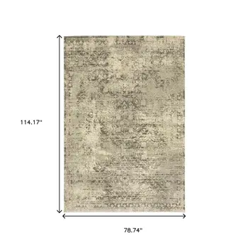 6' X 9' Grey Ivory Beige And Taupe Oriental Power Loom Stain Resistant Area Rug