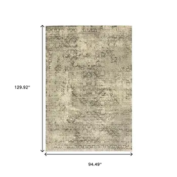 8' X 11' Grey Ivory Beige And Taupe Oriental Power Loom Stain Resistant Area Rug