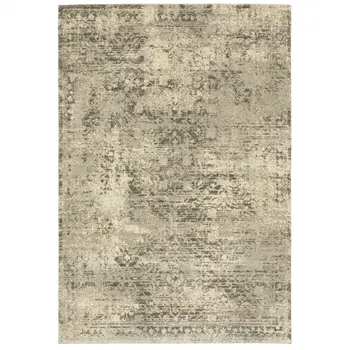 10' X 13' Grey Ivory Beige And Taupe Oriental Power Loom Stain Resistant Area Rug