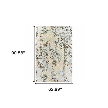 5' X 8' Grey And Gold Abstract Power Loom Stain Resistant Area Rug
