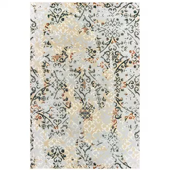 7' X 10' Gray And Gold Abstract Distressed Area Rug