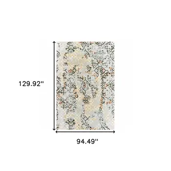 8' X 11' Gray And Gold Abstract Distressed Area Rug