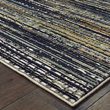 7' X 10' Black And Navy Blue Abstract Area Rug
