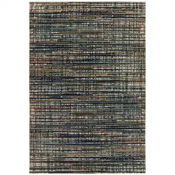 8' X 11' Black And Navy Blue Abstract Area Rug