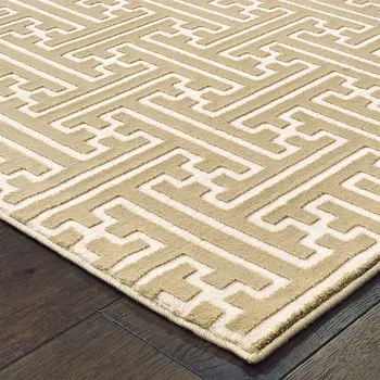 7' X 10' Gold And Ivory Geometric Area Rug