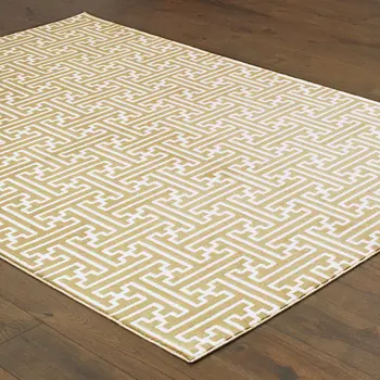 7' X 10' Gold And Ivory Geometric Area Rug