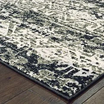 7' X 10' Gray And Ivory Geometric Distressed Area Rug