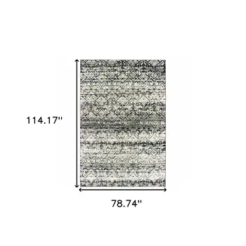 7' X 10' Gray And Ivory Geometric Distressed Area Rug