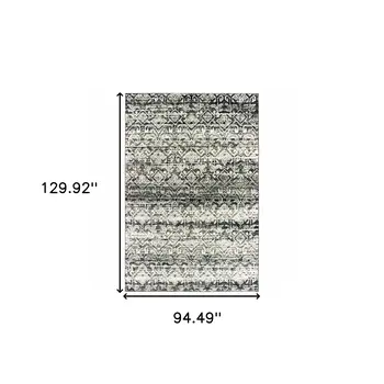 8' X 11' Gray And Ivory Geometric Distressed Area Rug