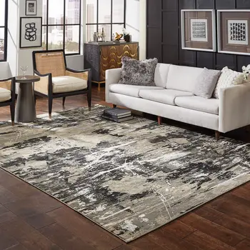 8' X 11' Black And Gold Abstract Area Rug