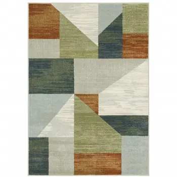 7' X 9' Gray And Ivory Geometric Area Rug