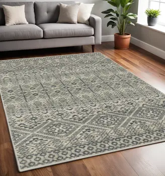 5' X 7' Blue And Beige Geometric Power Loom Stain Resistant Area Rug
