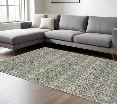 10' X 13' Blue And Beige Geometric Power Loom Stain Resistant Area Rug