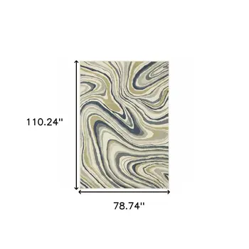 7' X 9' Ivory And Blue Abstract Area Rug